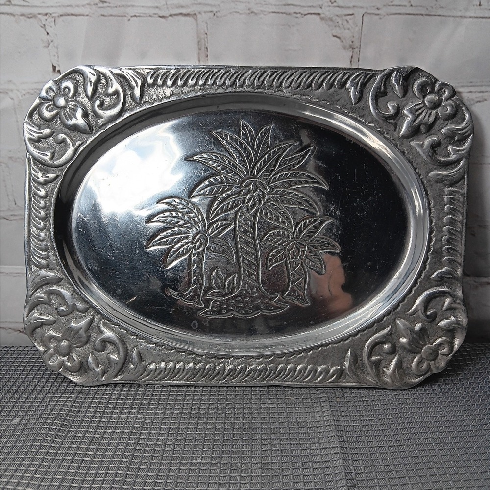 Heavy Aluminum Palm Tree Platter 12" Rectangle